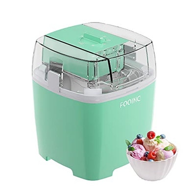 FOOING Fabricante de Helados 1.5L con Botón de Interruptor Giratorio, Máquina de helado de Acero Inoxidable, Adecuado para Sorbete, Yogur Congelado y 