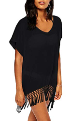 Voqeen Mujer Ropa de Baño Vestido de Playa Borla Verano Camisolas y Pareos Transparente Bikini Cover up (Negro) precio