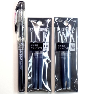 Platinum pluma estilográfica, New Preppy, punta fina, negro (PSQ-300 #1) + cartuchos de tinta SPN-100A#1 (negro) Set (importación de Japón) [Komainu-D