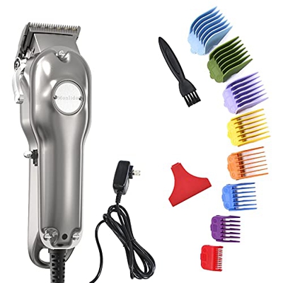 Monlida Cortapelos Hombre con Cable, Máquina de Cortar Pelo Profesional Recargable, Recortadora Eléctrica para Hombres Motor Silencioso, Plata