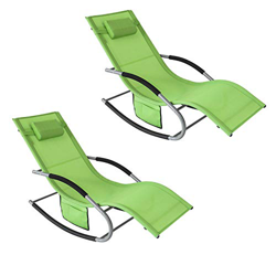 SoBuy OGS28-GRx2 Set de 2 Tumbonas, Mecedora con Almohada y Bolsillo Lateral, Estructura de Hierro, Malla Transpirable Teslin, cómodo, soporta hasta 1 características
