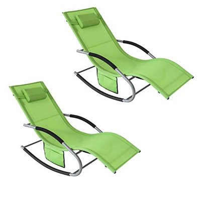 SoBuy OGS28-GRx2 Set de 2 Tumbonas, Mecedora con Almohada y Bolsillo Lateral, Estructura de Hierro, Malla Transpirable Teslin, cómodo, soporta hasta 1