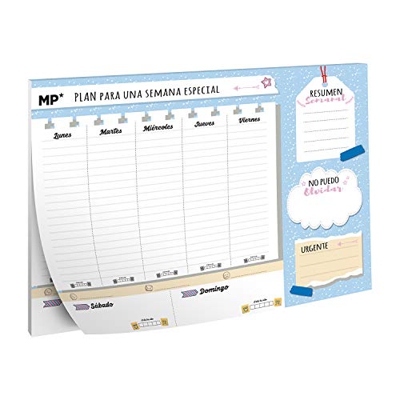 MP - Planificador Semanal Magnético, Calendario Semanal 2021, A4 - Estampado Azul