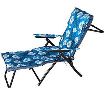 Bakaji - Tumbona de jardín plegable, ahorra espacio, con estructura de metal, respaldo reclinable, reposapiés y asiento de tela acolchada, color azul 