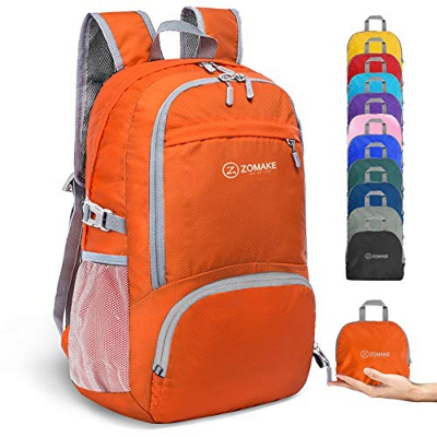 ZOMAKE 30L Ligera Mochila Plegable de Senderismo Excursión Deportes, Mochilas Pequeña Impermeable para Mujer Hombre Viaje(Naranja)