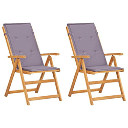 vidaXL 2X Madera Maciza Acacia Sillas Reclinables de Jardín con Cojín Mueble Tumbona para Salón Balcón Sillón Exterior Patio Cerca de Piscina Gris en oferta