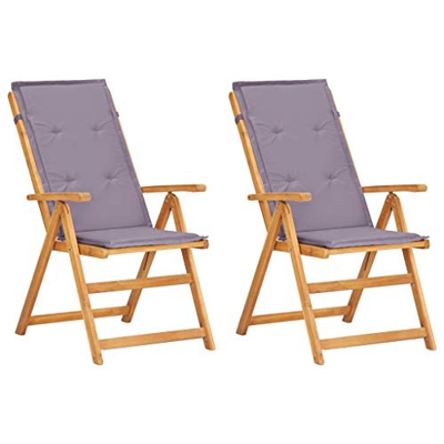 vidaXL 2X Madera Maciza Acacia Sillas Reclinables de Jardín con Cojín Mueble Tumbona para Salón Balcón Sillón Exterior Patio Cerca de Piscina Gris