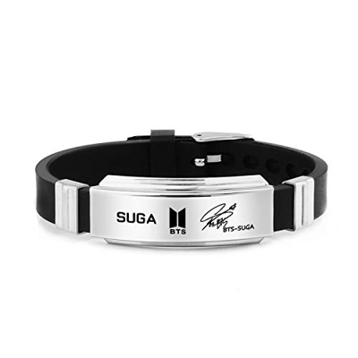 YUY Pulsera BTS con J Hope Jimin Suga V RM Jungkook JIN Pulsera De Silicona De Titanio Negro Pulsera De Joyería De Mano De Acero Inoxidable De Moda,Su