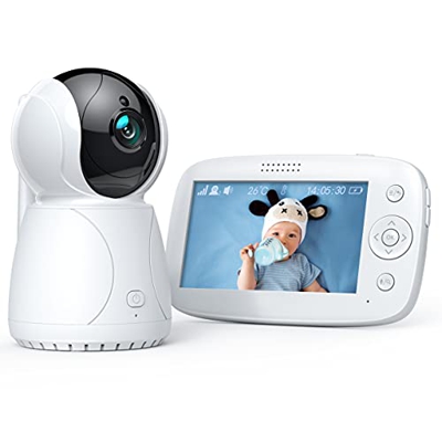 Vigilabebés con Cámara y Audio, 4.3" LCD Bebé Monitor Inteligente, Batería Recargable de 3200mAh, Audio Bidireccional, VOX, Panorámica Inclinación Zoo