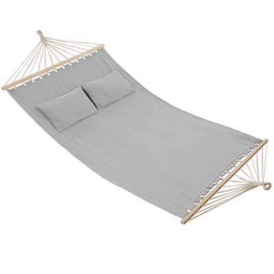 TecTake 808009 Hamaca, Hamaca Doble con Estructura, Asiento de Tela para Dos Personas con Soporte (Gris Claro)