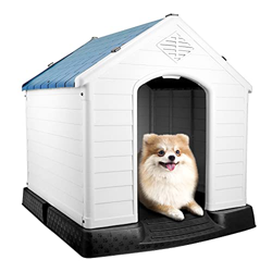 Caseta para Perros Resina, Caseta Perro Mediano Exterior con Base Elevado，Caseta Perro Jardín Interior, Fácil de Montar y Limpiar, 72 x 66 x 71 cm en oferta