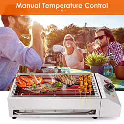 TELAM Parrilla Eléctrica Portátil, Temperatura Ajustable Sin Humo Acero Inoxidable Parrilla para Barbacoa Horno Barbacoa Encimera con Rejilla Extraíbl características
