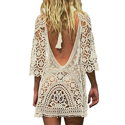 Yuson Girl Verano Pareo Playa Mujer Cuello Halter Elegante Traje Ropa De Baño Suelto Manga Larga Vestido Floral Playa Pareo Transparente Crochet Cardi