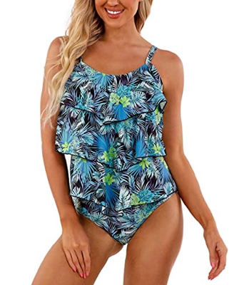 CMTOP Traje de Baño en Dos Piezas Sexy Mujer Bikini con Volantes Halter Top Relleno Cintura Alta Biquini Tallas Grandes