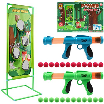 DigHealth 2 Piezas Pistola Juguete con Objetivo de Tiro Mundo Selva, Pistola Blaster con 24 PCS Bolas de Espuma, Lanzador Pelotas Espuma, Regalos de C