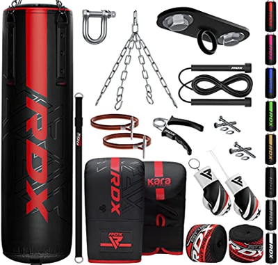 RDX 13PC Saco de Boxeo 4ft 5ft y Guantes para Entrenamiento, Relleno Kara Bolsa de Boxeo con Soporte Techo, Cadena para Muay Thai, MMA, Sparring, Kick