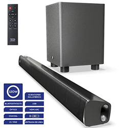 TD Systems SB120G11W - Barra de Sonido de 120W con subwoofer. Entrada Digital óptica, coaxial, HDMI, línea Jack 3.5, Bluetooth 5.0. USB Reproductor y  en oferta