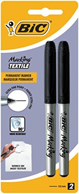 BIC Marking Ultra Fine Marcador Permanente Tejidos (0,9mm) - Negro, Blíster de 2 Unidades - Marcador de secado rápido