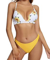 heekpek Bikinis Mujer Sexy Floral Estampado Bikini Triangulo Conjunto Bikini con Tirantes Cruzados Traseros Bikini Dos Piezas precio