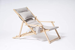MyDeer - Tumbona plegable de madera | Sillón lounge con cojín | Tumbona para jardín, balcón, camping | Silla plegable con reposabrazos y soporte para  en oferta