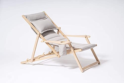 MyDeer - Tumbona plegable de madera | Sillón lounge con cojín | Tumbona para jardín, balcón, camping | Silla plegable con reposabrazos y soporte para 