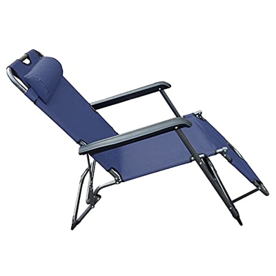 Tumbona Plegable Reclinable de Playa - Silla Gravedad Cero de Jardín Exterior - Tumbona Relax Azul - Medidas 80x61x141 cm (1)