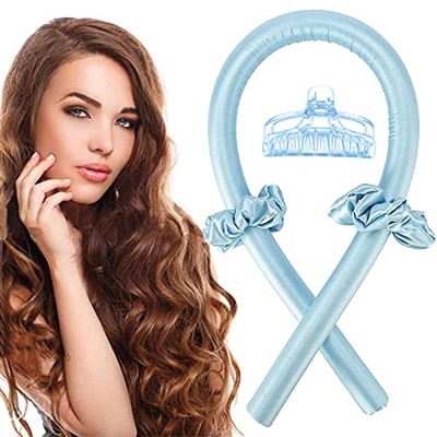 Varilla para rizar sin Calor, Heatless Curler,Rizadores de Pelo de Onda de cinta,Silk Hair Curler,Diadema de vara de curling sin calor (azul)