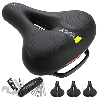 Asiento de Bicicleta Cómodo con Asa, Sillín de Bici Impermeable de Espuma Viscoelástica con Tira Reflectante Asiento de Bicicleta de Ajuste Universal 