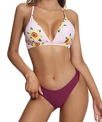 heekpek Bikinis Mujer Sexy Floral Estampado Bikini Triangulo Conjunto Bikini con Tirantes Cruzados Traseros Bikini Dos Piezas precio