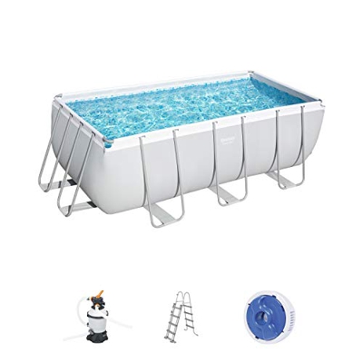 Bestway Power Steel Frame - Piscina Rectangular con Filtro de Arena (412 x 201 x 122 cm), Color Gris