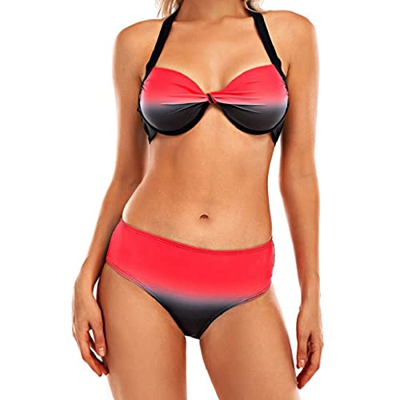 heekpek Bikinis Mujer Push Up Conjunto Bikini Halter Mujer Color Degradado de Contraste Triangulo Bikini Brasileño Traje de Baño Dos Piezas