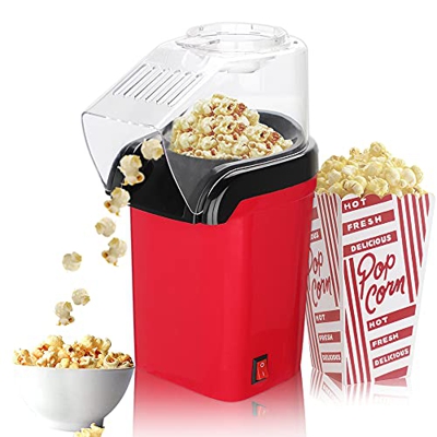 Punvot Máquina para hacer palomitas de maíz, aire caliente, retro, con azúcar y aceite, tiempo de calentamiento corto, tapa extraíble, apto para lavav