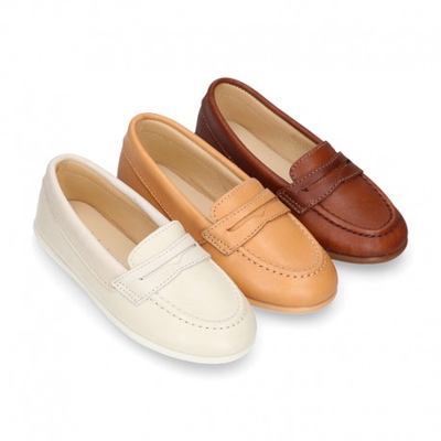 Mocasín Niño En Piel Con Diseño Con Antifaz. 34 Camel