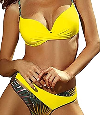 Voqeen Conjunto de Bikini Push Up Traje De Baño Mujer Sexy Bañador de Baño Sujetador Acolchado Bikini para Mujeres Ropa de Dos Piezas (Amarillo, M)