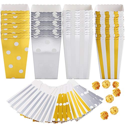 Caja de Palomitas de Maíz 48 Piezas Bolsas de Palomitas de Maíz Cartón Caramelo Contenedor para Fiestas Cumpleaños Bodas Regalos Bocadillos Dulces