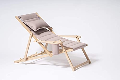 MyDeer - Tumbona plegable de madera | Sillón lounge con cojín | Tumbona para jardín, balcón, camping | Silla plegable con reposabrazos y soporte para 