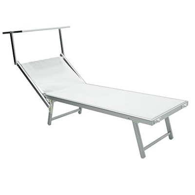 Tumbona plegable de aluminio y textileno para exterior, jardín, terraza, playa o piscina, con techo y respaldo ajustable (blanco)