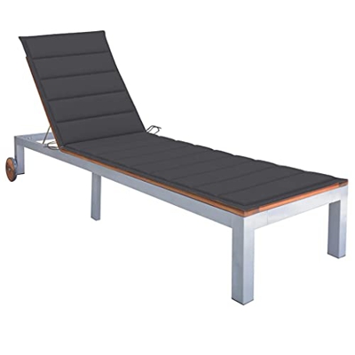 vidaXL Madera Maciza de Acacia Tumbona con Cojín Hamaca Jardín Silla Asiento Patio Terraza Balcón Piscina Playa Cama Plegable Acero Galvanizado