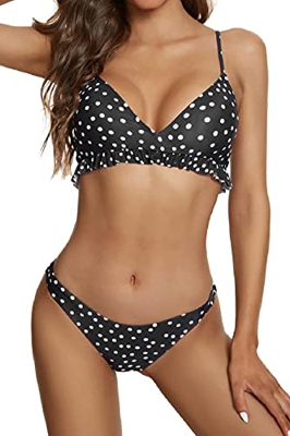 Voqeen Conjuntos de Bikinis para Mujer Push Up Bikini Traje de Baño Lunares Dos Piezas Ropa de Playa Traje de Baño (Negro, XL)
