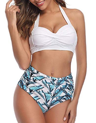 Tuopuda Traje de Baño de Mujer Conjuntos De Bikini Sexy Mujer Retro Tops con Acolchado de Bikini de Color Liso Push Up 2 Piezas Trajes de Baño Dividid