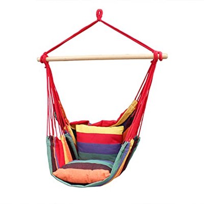 SUNNY GUARD Silla Hamaca Colgante Cuerda Columpio MAX 150 KGS Tejido de algodón de Calidad para una Comodidad Superior, Durabilidad Arco Iris