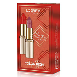 L'Oréal Paris Makeup - Caja de regalo para mujer, 2 pintalabios satinados de color Riche, 377 Perfect Red y 233 Boreal Tafta características