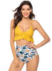 Voqeen Bikini Mujer de Cintura Alta con Volantes Halter de Dos Piezas Traje de baño Bikini Sets Ajustable Conjunto de Bikini Traje de baño con Honda precio