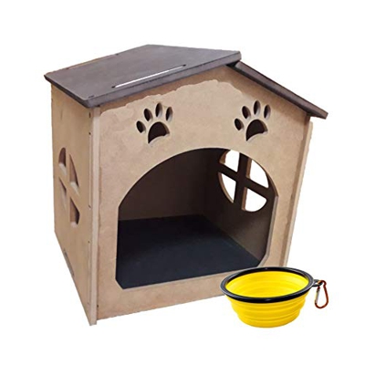 BlendNature Casa para Perros y Gatos – para Exterior y Interior de Madera – 42cm x 38cm x 44cm – Facil y Rapido Montaje - Techo Plegable para Limpieza