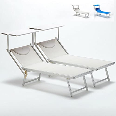 GOVITA Par de 2 tumbonas plegables de aluminio para playa y playa profesionales de aluminio con techo parasol y cojín textileno lavable [x 2] Color: b