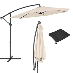 ECD Germany Sombrilla de Jardín con Funda Protectora Crema Ø300cm Redonda Alumino Paraguas de Terraza Inclinable/Curvable Regulable Incl. Manivela Sop en oferta