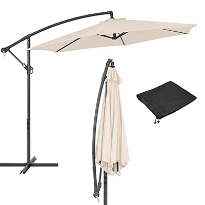 ECD Germany Sombrilla de Jardín con Funda Protectora Crema Ø300cm Redonda Alumino Paraguas de Terraza Inclinable/Curvable Regulable Incl. Manivela Sop