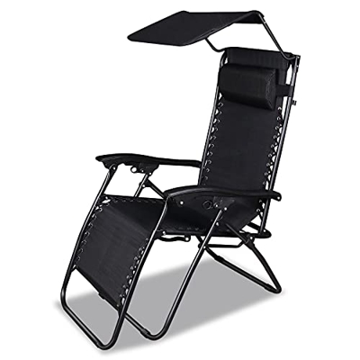 Tumbona Plegable Playa, Sillas Jardín Gravedad Cero, Tumbona Jardin Exterior Plegable con Respaldo y Parasol, Ligera, Plegable, Carga 250 kg, para Pis