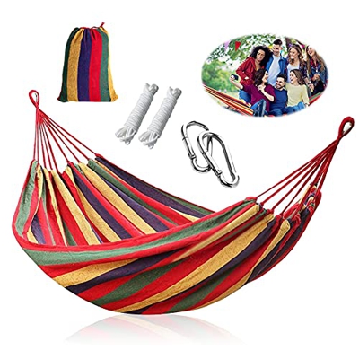 Gohytal Hamaca de Jardin Exterior, Hamaca Colgante de Viaje Ultraligera, Supergrande Hamaca Doble de Algodón Incluidas 2 x Mosquetones, 2 x Eslingas d