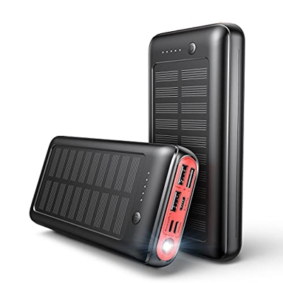 JIGA Power Bank 30000mAh, Cargador Solar Portátil con 4 Entradas y 3 Salidas y Linterna, Ultra Alta Capacidad Batería Externa Movil con USB C de para 